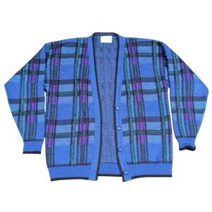 Pendleton Vintage Wool Cardigan Sweater Womens Medium Blue Purple Plaid USA Made
